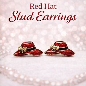 Sparkling Red Hat Earrings with Gold Tone Accents